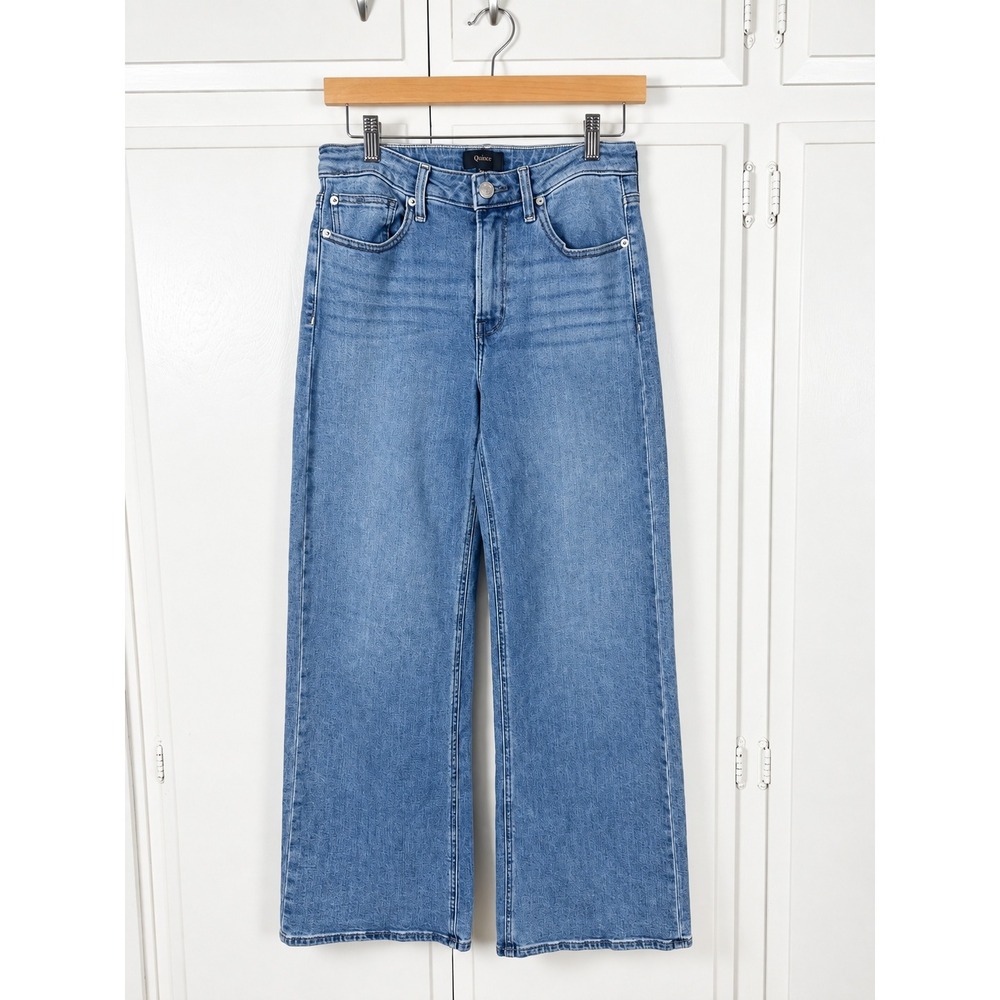 Quince Organic Cotton Wide Leg Jeans Medium Wash High Rise Size 28